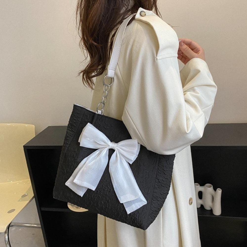 Korean Style Bowknot Tote Bag Nylon Bucket Shopping Bag Portable Single Shoulder Bag Women