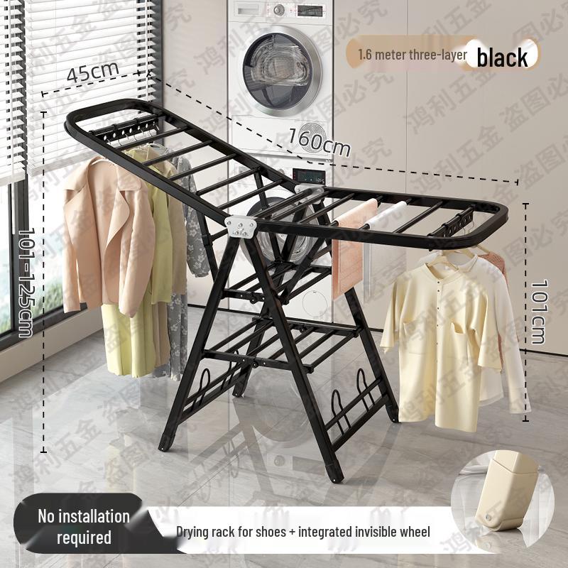 Folding Floor-Standing Clothes Drying Rack for Household, Bedroom, Balcony, Indoor Use - Ideal for Baby Clothes and Quilts.