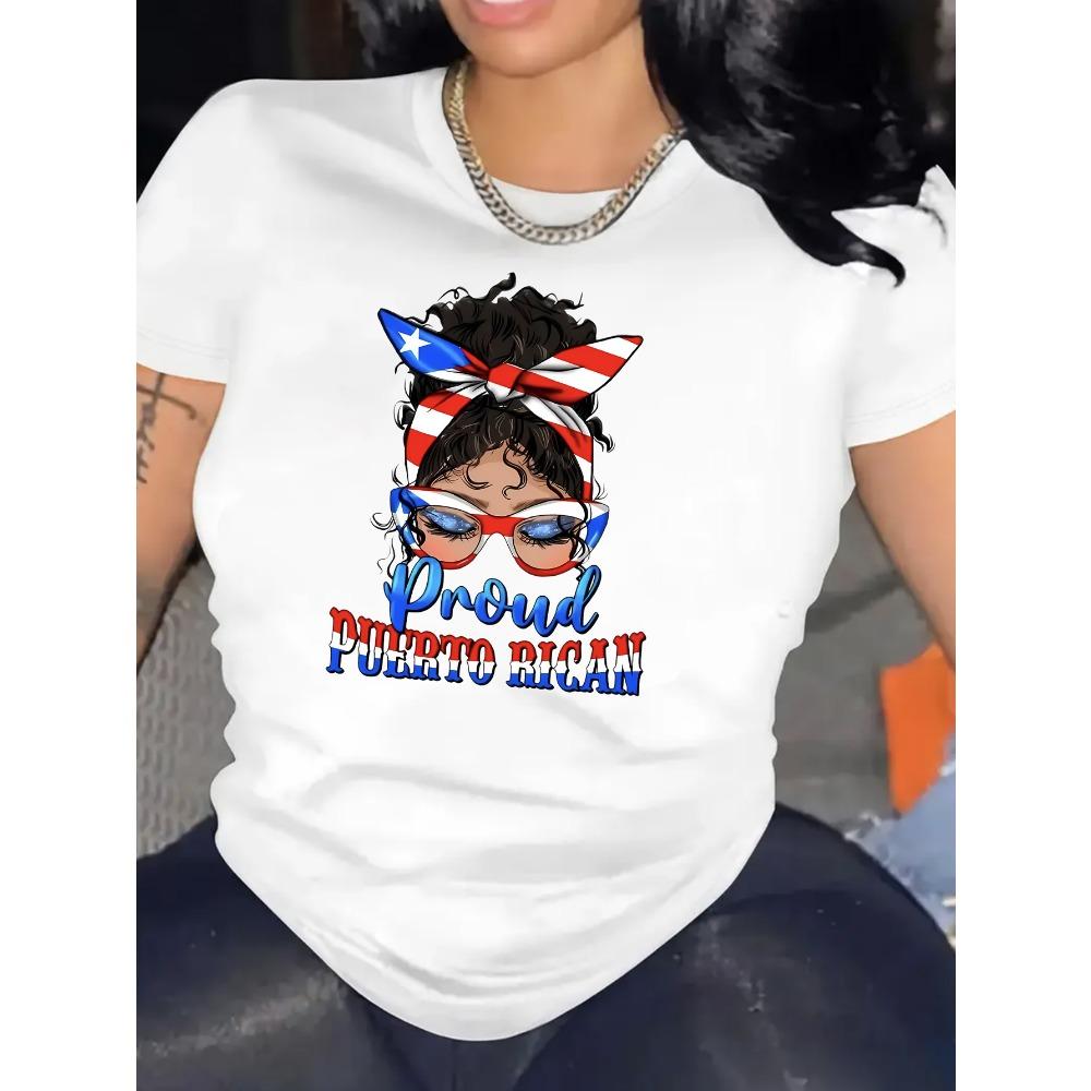 

Women Cotton Short Sleeves T-shirts Proud Puerto Rican Women s Tee Patriotic Casual White Top S