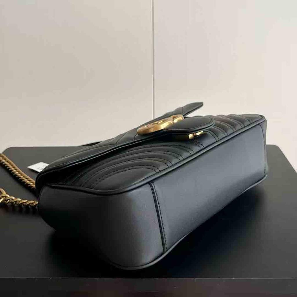 Double G * Marmont Love Shoulder Chain Bag With Wave Pattern Cowhide Grid