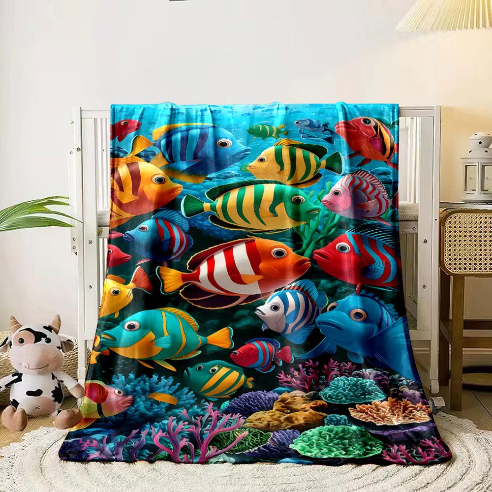 Colorful Marine Life Ocean Themed Blanket bedroom Blanket for Livingroom Couch lunch break Soft throw for Friend's festival Gift