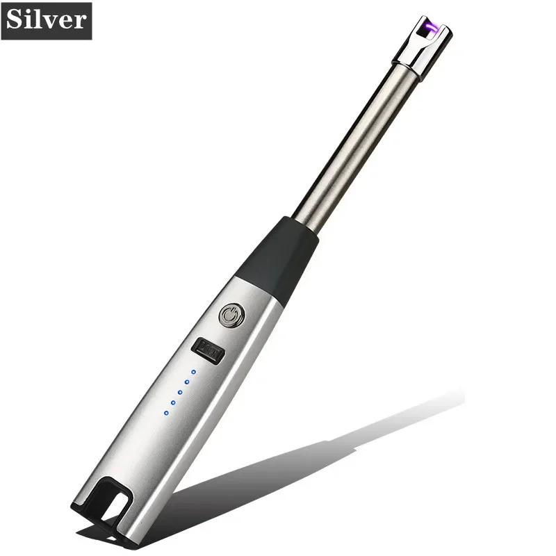 

Металлический крючок электрическая дуга USB зажигалка ветрозащитная ароматическая свеча кухонная газовая плита инструмент дисплей мощности импульсный беспламенный пистолет зажигания серебряный