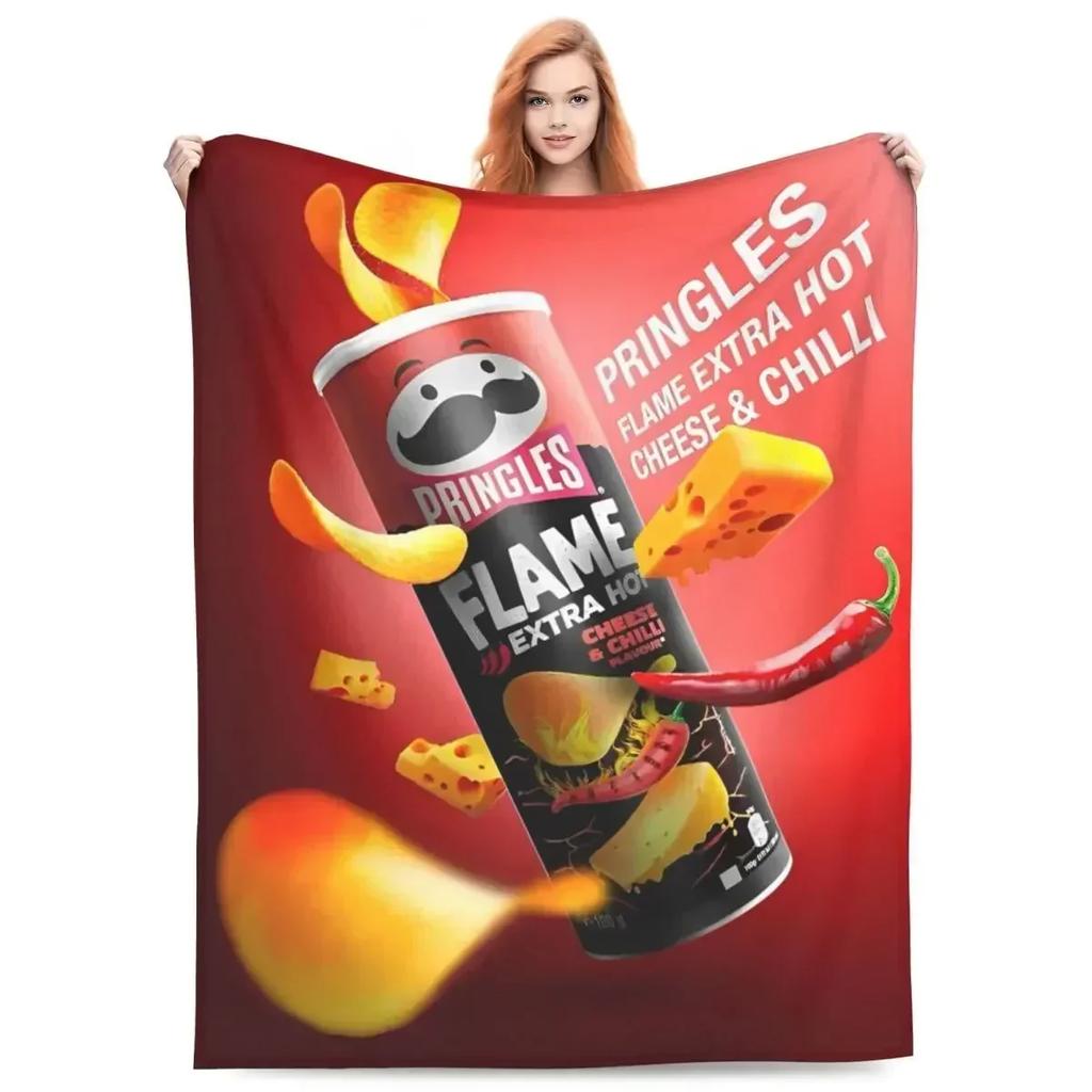 Pringles Chips Flanelltepper Potetsnacks Morsomme Kastepledd for Hjemmet 125*100cm Teppebit