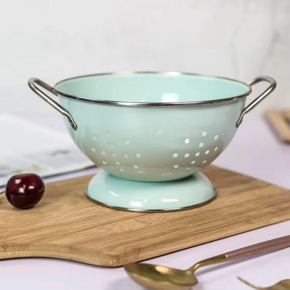 Self Draining Fruit Drain Basket Carbon Steel Vegetable Strainer Countertop