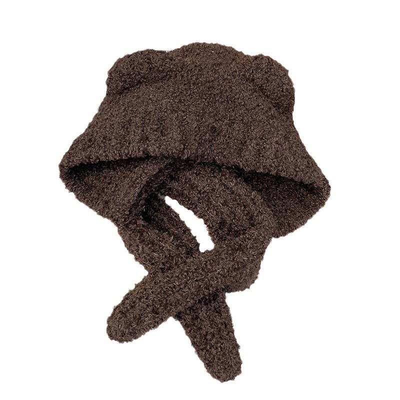 Winter new scarf integrated two-piece set plush bear hat cold-proof knitted women's warm ear protection headgear