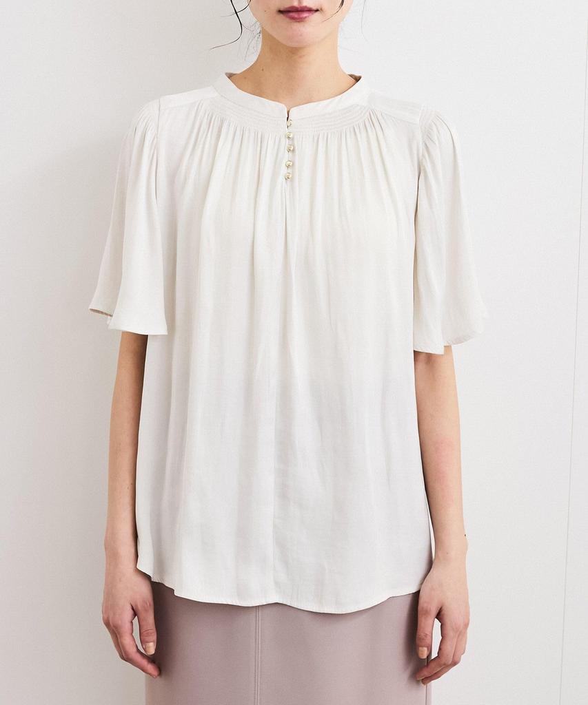 Charcoal [BIS] Women's 2-Way Split-Fiber Half-Sleeve Blouse,
