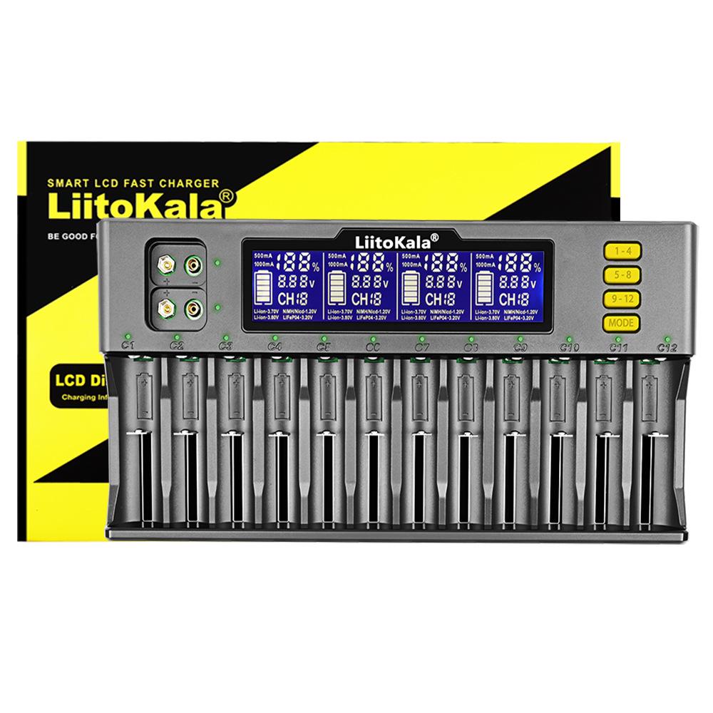 LiitoKala Lii-S12 12-Slot Battery Charger for 18650/21700/9V Batteries