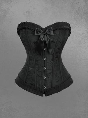 Rosegal Plus Size Floral Jacquard Lace-up Grommets Bowknot Pleated Trim Corset