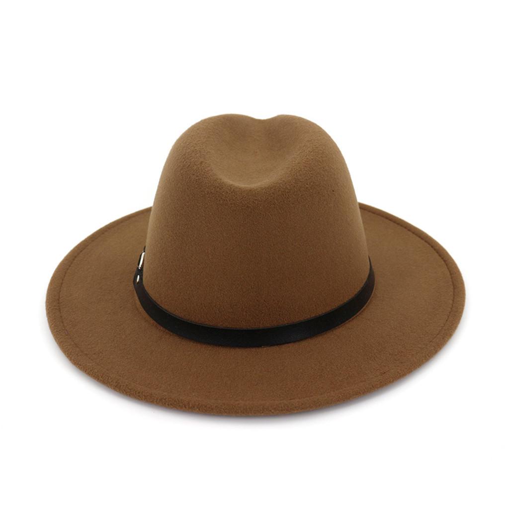 Men Women Lady Retro Wide Brim Floppy Panama Hat Belt Buckle Fedora Hat Vintage Adjustable Outbacks Hats