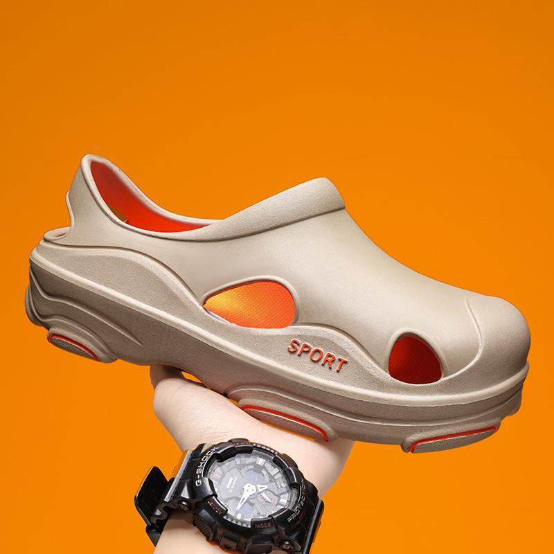 Stepping on shit hole shoes men's summer wear thick-soled wear-resistant beach sandals trendy men's outdoor two-color slippers