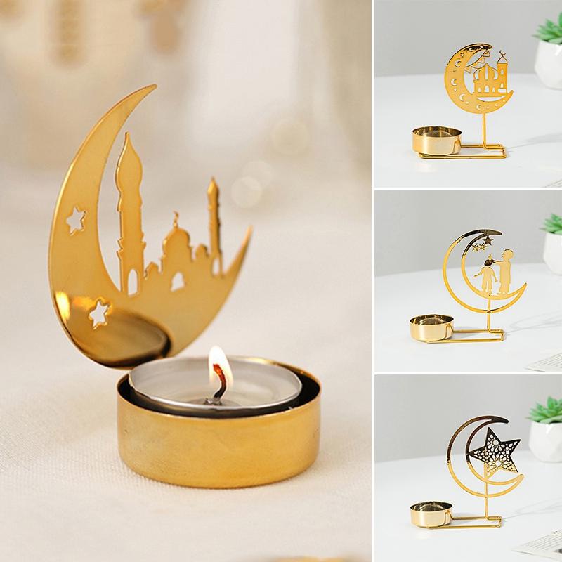 Ramadan Candlestick Home Decor Eid Mubarak Candle Holder Table Ornament Muslim Festival Party Crescent Moon Star Decor