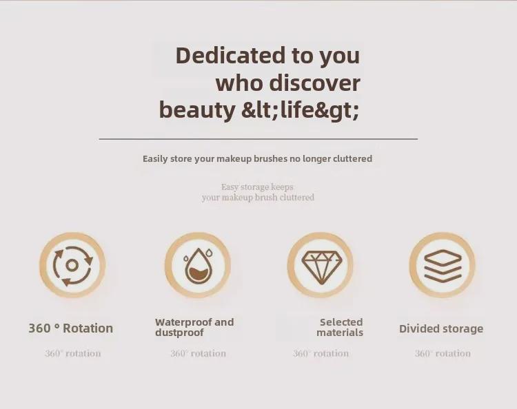 Otočný Prachotěsný Držák na Štětce na Make-up a Rtěnky - Stolní Organizér na Kosmetiku a Pera