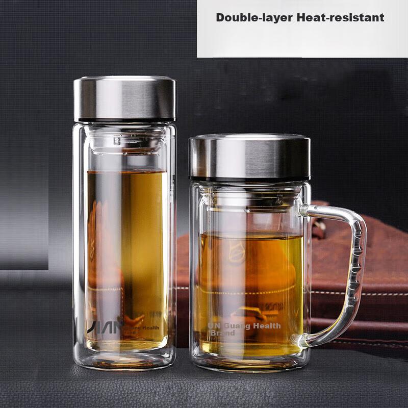 Fuguang Double-Layer Glass Cup, Large Capacity with Tea Strainer, High Borosilicate Tea Infuser Mug, Business Men's Office Cup