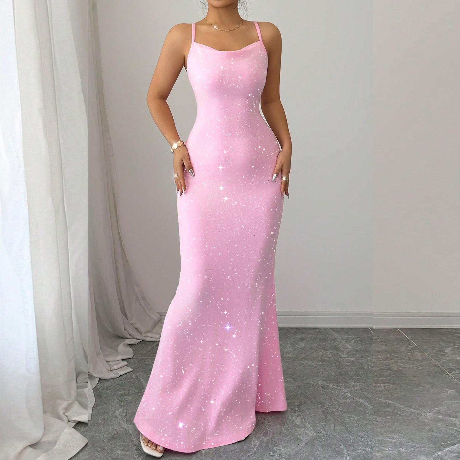 Женское модное платье-русалка на бретельках, длинное вечернее платье XL розовый