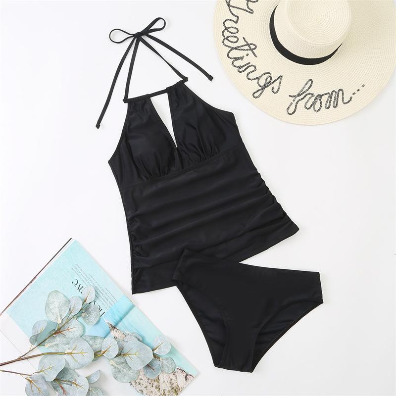 

Бикини из двух предметов, купальник с высокой талией, купальник на шнуровке, сексуальный купальный костюм с глубоким v-образным вырезом и открытой спиной, женская пляжная одежда L чёрный