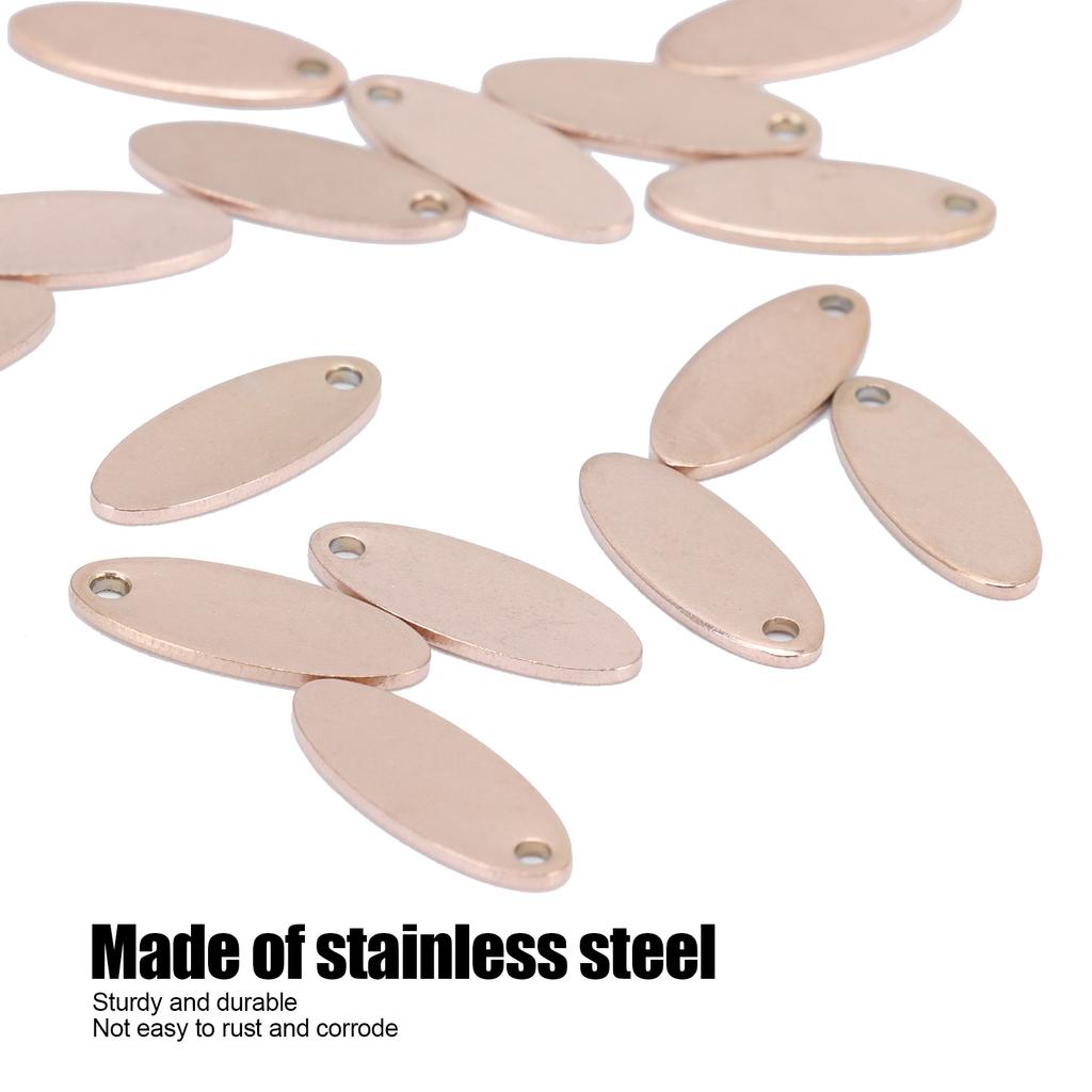 20pcs Stainless Steel Oval Pendant DIY Dog Tags with Hole Jewelry Making AccessoryRose Gold 6 X 15mm