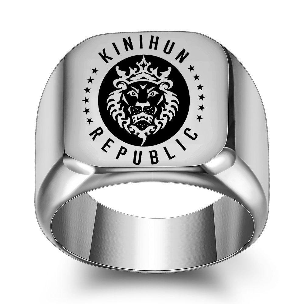 18MM Square Retro Lion King Stainless Steel Engraved Ring Size 10