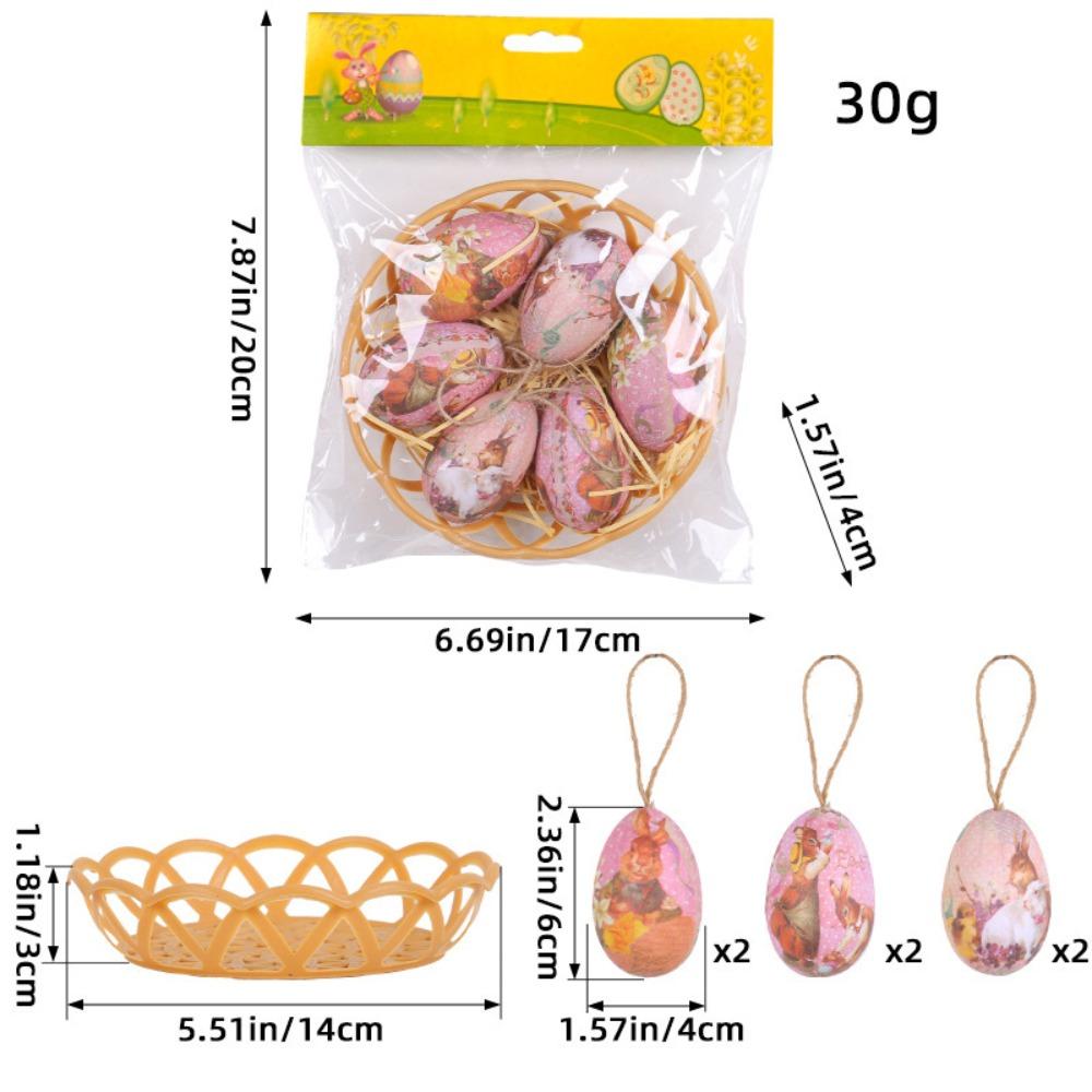 6PCS Plastic Easter Eggs Mini DIY Craft Bunny Eggs Hanging Ornament Colorful Multi-pattern Colorful Eggs Decoration