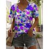 Summer New 3D Printed V-neck Women's Loose Casual Short Sleeved T-shirt