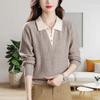 Autumn and winter new lapel splicing outer wear women's sweater fake two-piece cover fashion knitted bottoming shirt