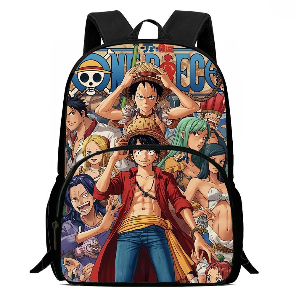 One Piece 15 Inch Front Pocket Backpack for Boys Girls Best Gifts Lightweight Durable Cartoon School Bookbag for Children Travel