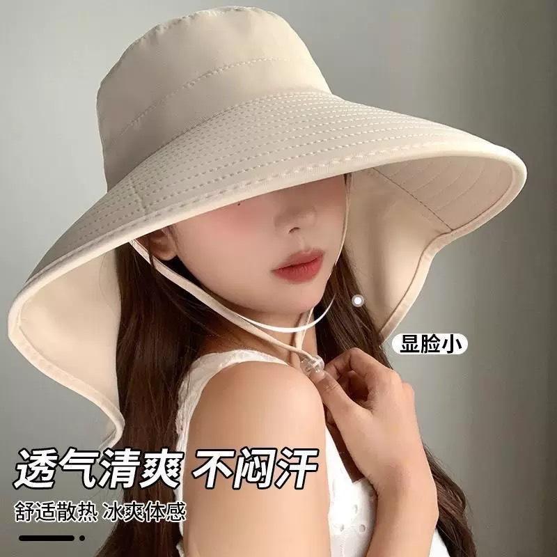 UV Protection Sunscreen Face Covering Large Shawl Sun Windproof Cycling Visor Versatile Bucket Hat Women Summer Seaside