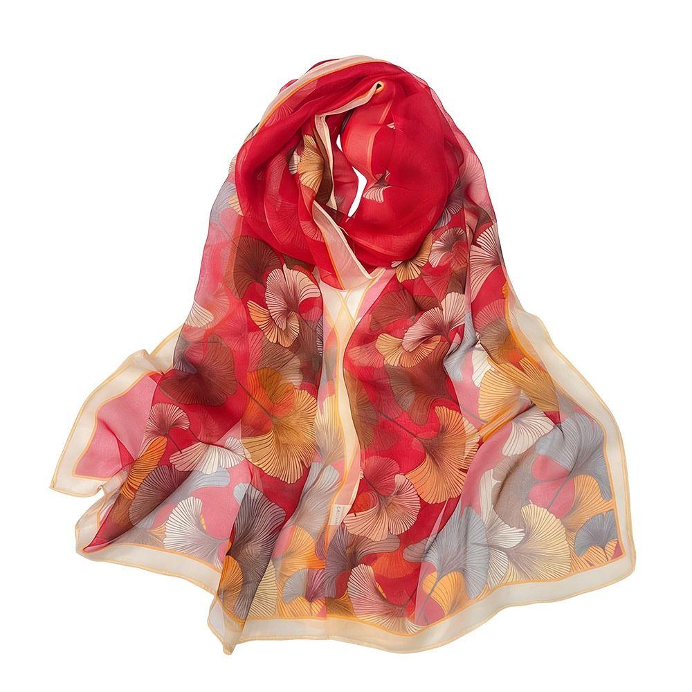 Summer Embroidered Silk Scarf Breathable Smooth Long Wraps Silk Sun-Resistant Bandana for Women