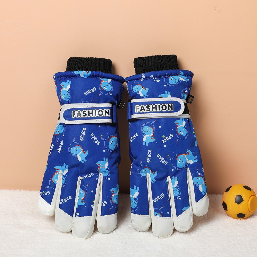 Children's Ski Gloves Outdoor Winter Warmth Plus Velvet Thickening Play Snow Windproof Boys and Girls Water Splashing Cold Proof Gloves