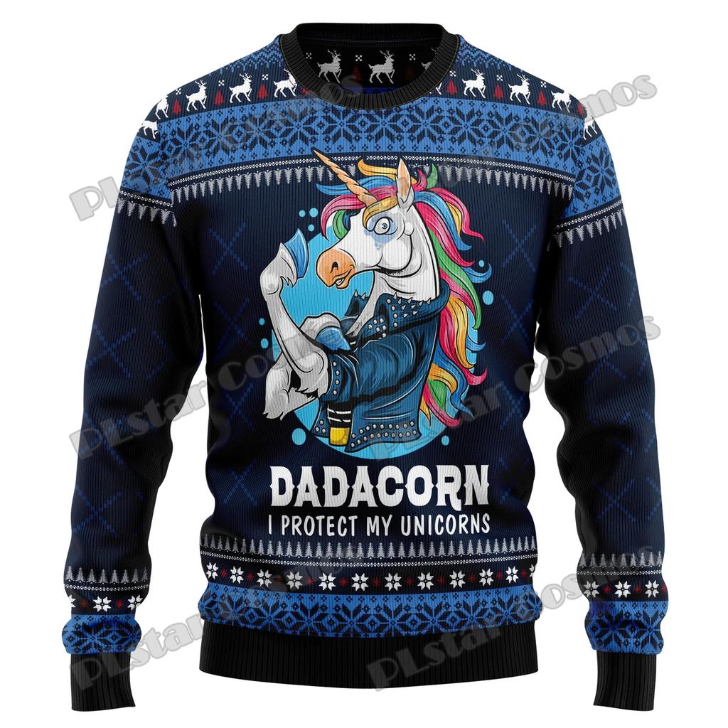 PLstar Cosmos Unicorn Merry Christmas 3D Printed Men's Ugly Christmas Sweater Winter Unisex Casual Knit Pullover Sweater ZZM35