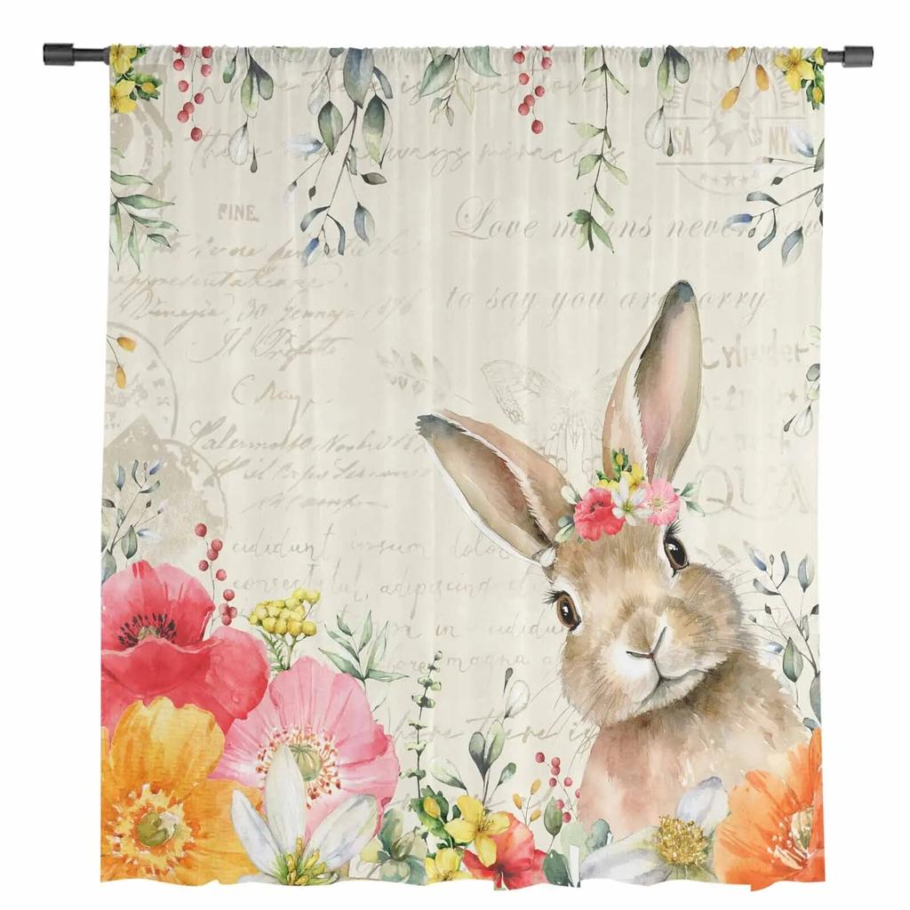 Pisanki Króliczek Tulipany Kwiaty Przezroczyste Zasłony Do Salonu Kuchni Zasłony Okienne Sypialnia Tiulowe Woalowe Zasłony