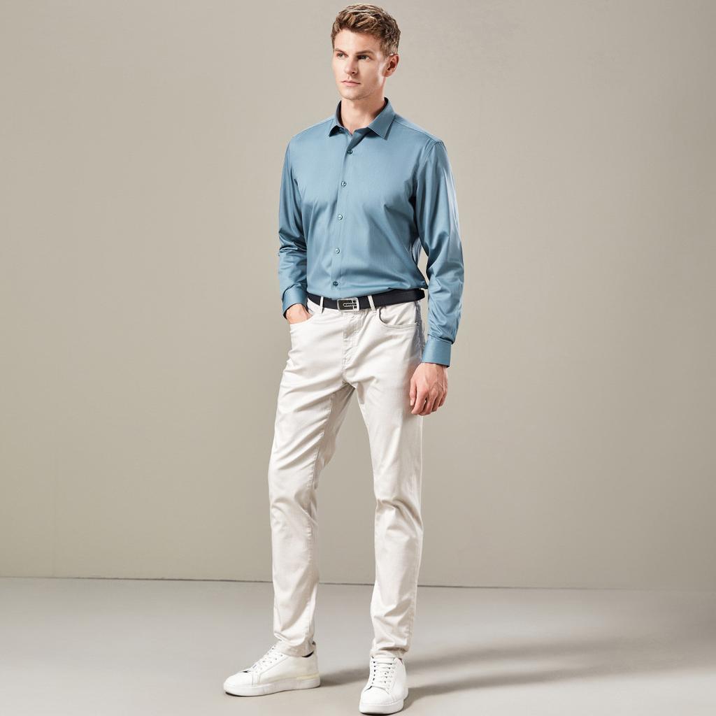 [Including Wool] Autumn Business and Leisure Solid Color Long Sleeve Shirt for Men, Pure Color Basic, Non Ironing Base Shirt