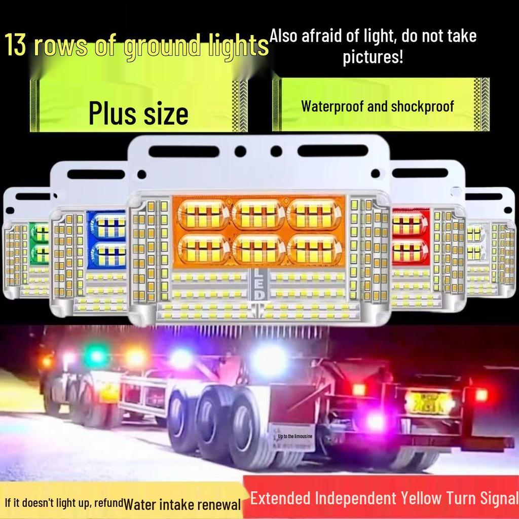 24V LED Truck Side Lights: 13 Row Waterproof Yellow Turn Signal, Super Bright Lamp Beads
