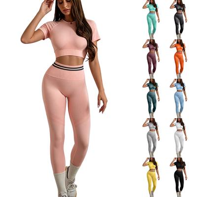 Women's Casual New Fitness Yoga Quick-Dry Sports Running Yoga Short Sleeve Long Pants Set