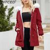 BITCED Autumn/Winter Detachable Fur Collar Women's Parka Long-Sleeved Hooded Cotton Coat Fleece Overcoat