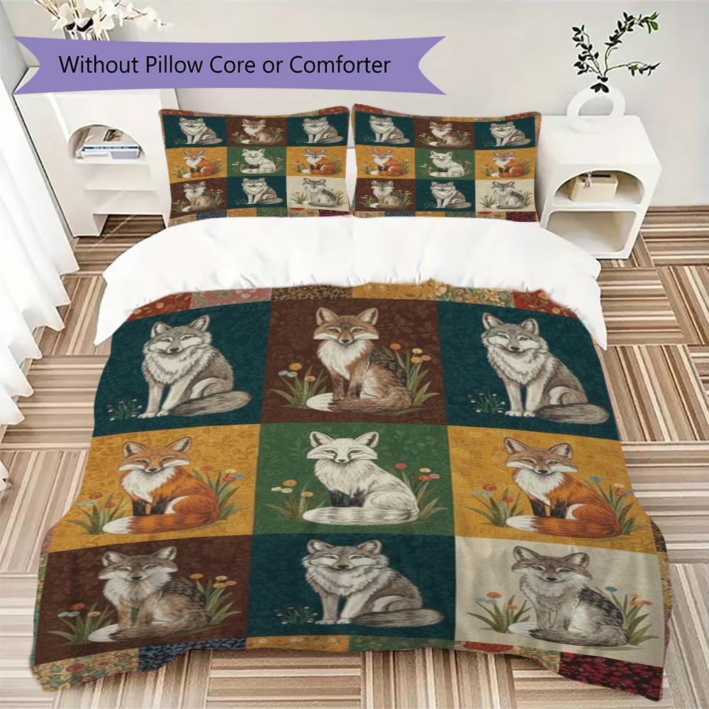 Retro Patchwork Animal Pattern Bedding Uilt Set Uilt Cover Pillowcase Home Decoration Birthday Gift (1 * Duvet Cover + 2 * Pillowcase Without Core)61
