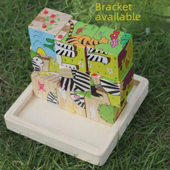 Wooden 3D Jigsaw Puzzle - Educational Birthday Gift for Kids with Six-sided Painting Blocks