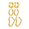 3 Pairs Heart-shaped Hoop Earrings for Women,Gold Plated Stainless Steel Geometric Earrings,High Polished Party Jewelry Gifts