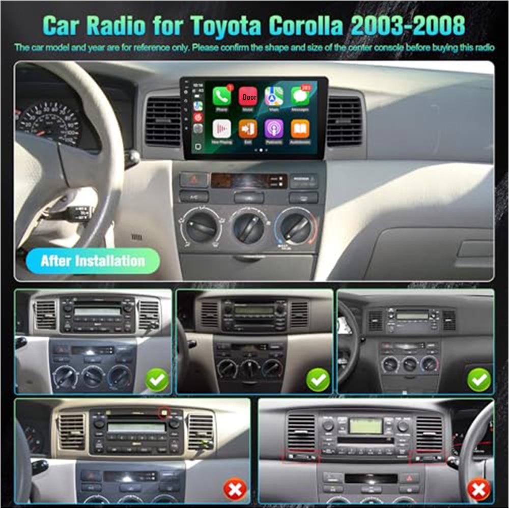 9" Drahtloses CarPlay Android Autoradio, 2+32G, Kompatibel mit Toyota Corolla 2003-2008