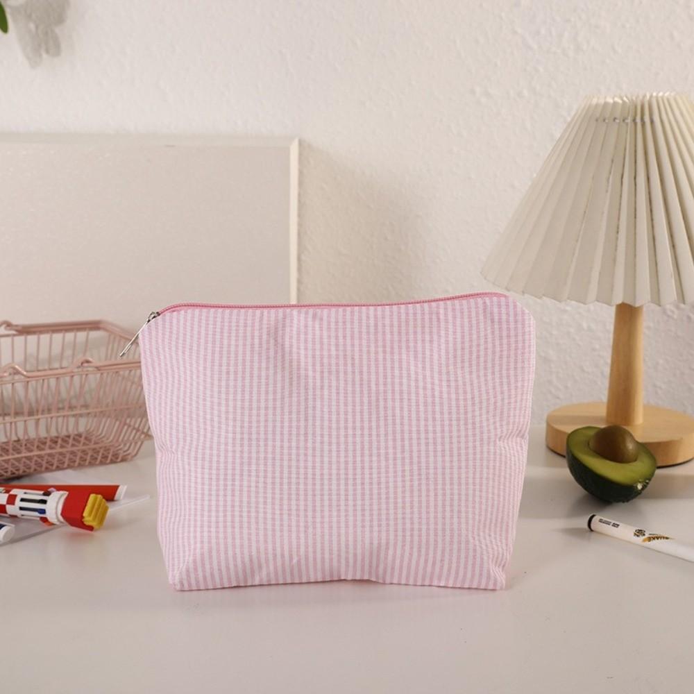 Striped Print Makeup Bag Zipper Design Portable Cosmetic Pouch Large Capacity Makeup Organizer Skincare & Beauty Essentials