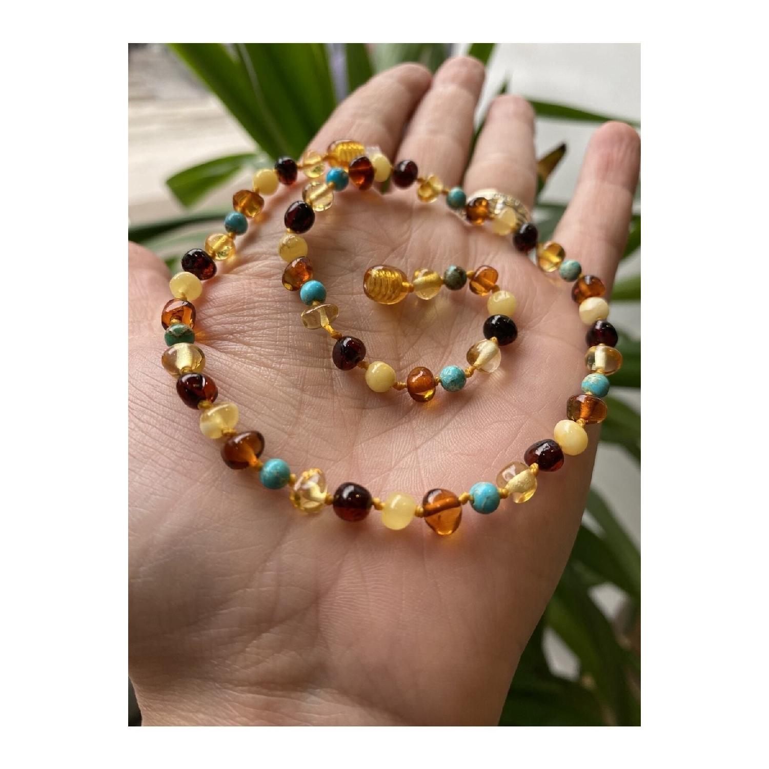 

Ожерелье Baltic Drop Amber Baby с бирюзовым зубом, оригинальное сертифицированное