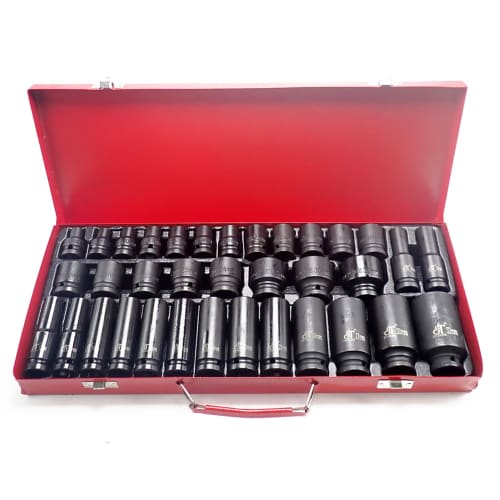 

Wellvie Classy Impact Socket Set, 35-Piece Set, 12.7mm Hex, with Storage Case, 1/2 12.7mm Deep Bit, Short [Corrosion and Wear Resistant, Phosphate Co