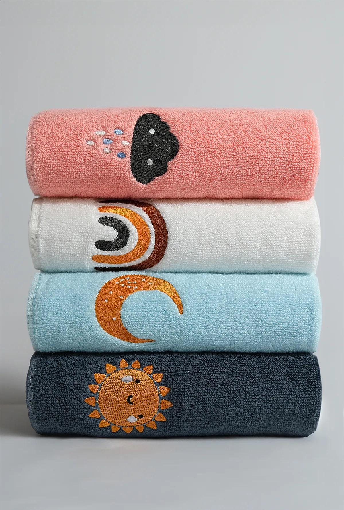 

Turkish 4 Pieces Hand Towel Set for Bathroom,Cotton, Highly Water Absorption, Soft Vibrant Colour Embroidered Non-Fading 30x50cm 30x50cm синій