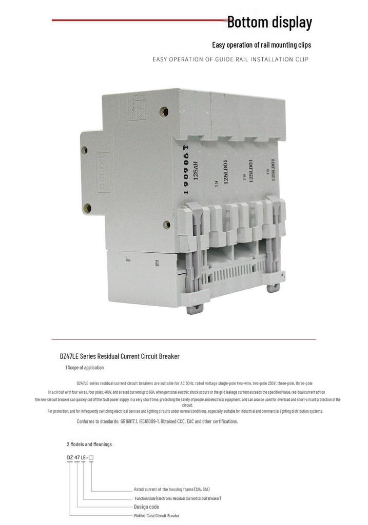 Delixi 380V 3P+N Circuit Breaker with Earth Leakage Protection