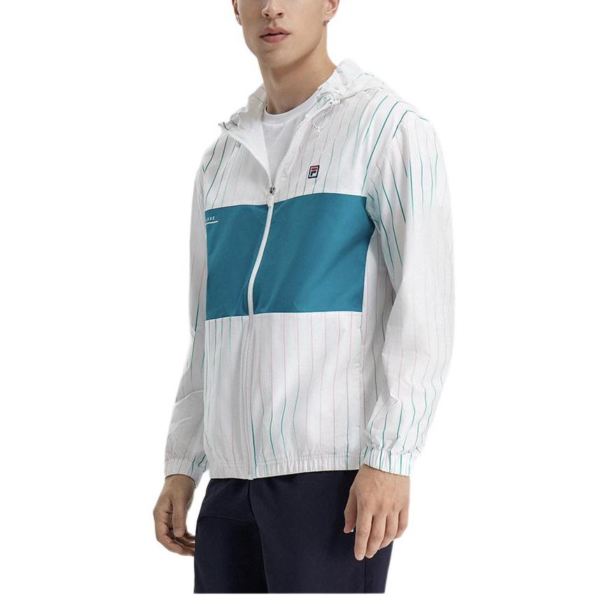 FILA Striped Color Block Hooded Tennis Woven Jacket Men Jacket White A11M323703F-ZA