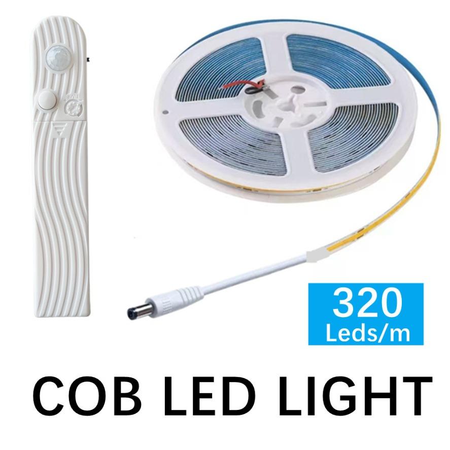 COB Led Strip 5V with Motion Sensor Battery Powered 8MM 320LEDs/M Led Induction Night Light Warm White Red Ice Blue Green Yellow