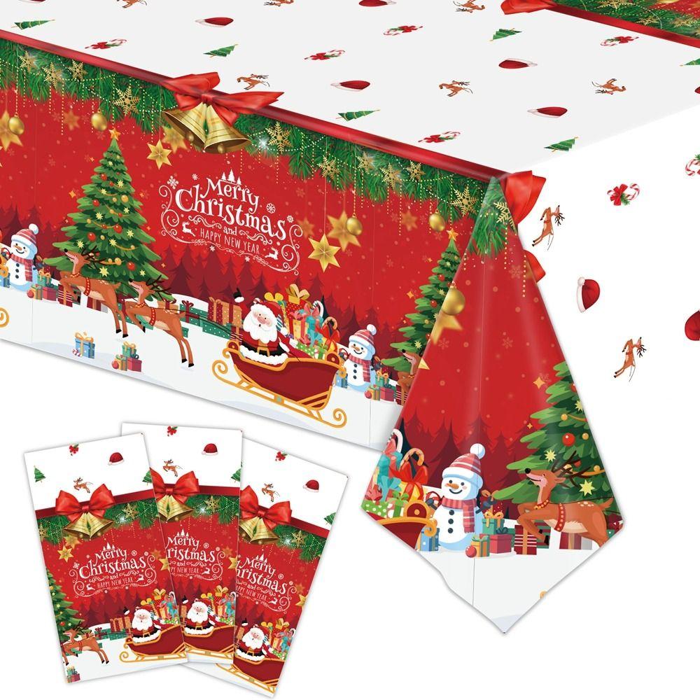 Plastic Christmas Tablecloth Snowman Snowflake Disposable Disposable Tablecloths Table Decoration Bronzing Table Cover Christmas