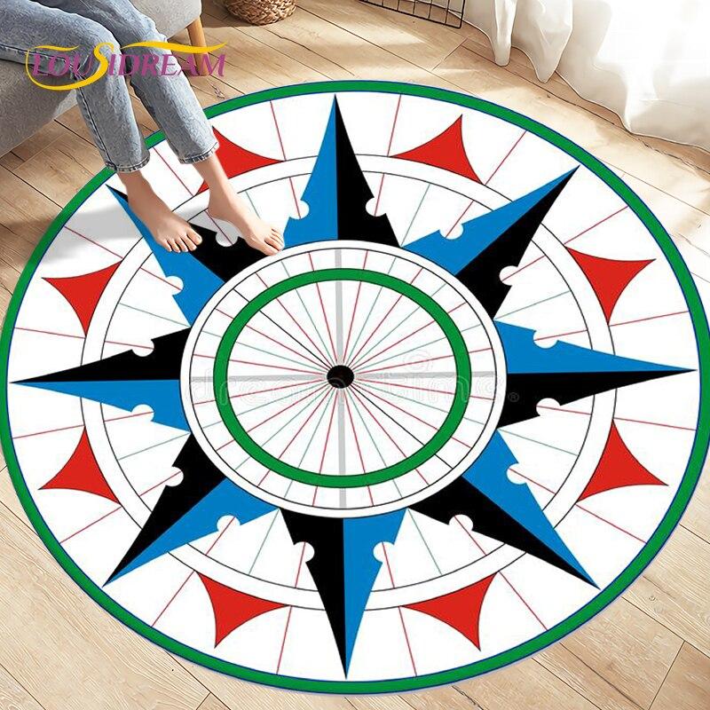 Compass Round Area Rug,Retro British Navy New World Discovery Rug,Carpets for Living Room Bedroom,Kids Play Non-slip Floor Mats