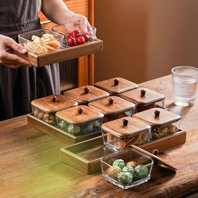 Massivholz Schwarznuss Obstschale Haus Wohnzimmer Couchtisch Unterteilte Snack Süßigkeitenbox Transparente Glas Snackschale