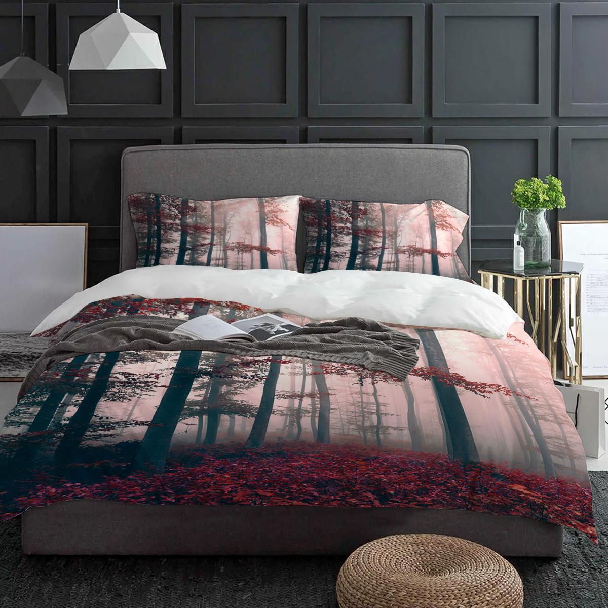 

Red Mysterious Forest Bedding Set 3pcs Boys Girls Duvet Cover Pillowcase Kids Adult Quilt Cover Double Bed Set Home Textile EU single(135x200cm)