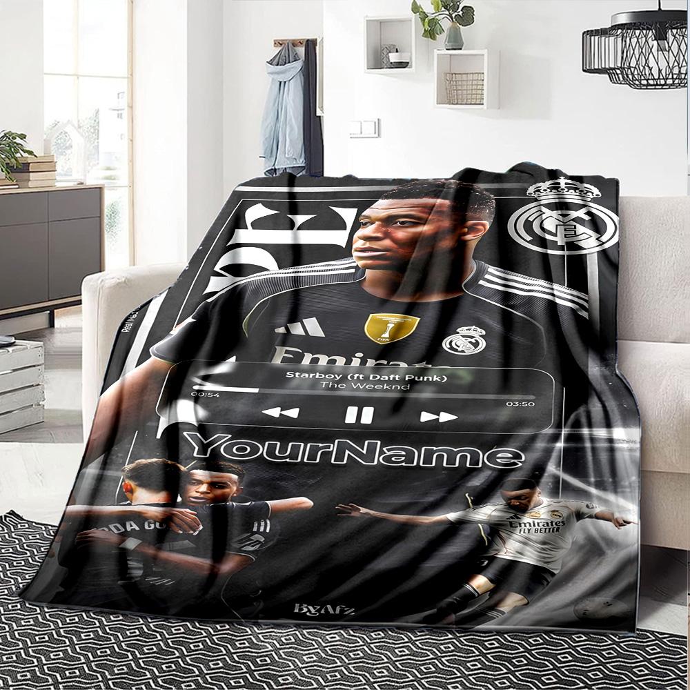 Mbappe Deinen Namen Personalisierbare Decke Überwurf Personalisierbare Decke Ultra-Weich Vielseitig für Sofa Meeresufer Büro Wohnzimmer Ideal für Alle Jahreszeiten